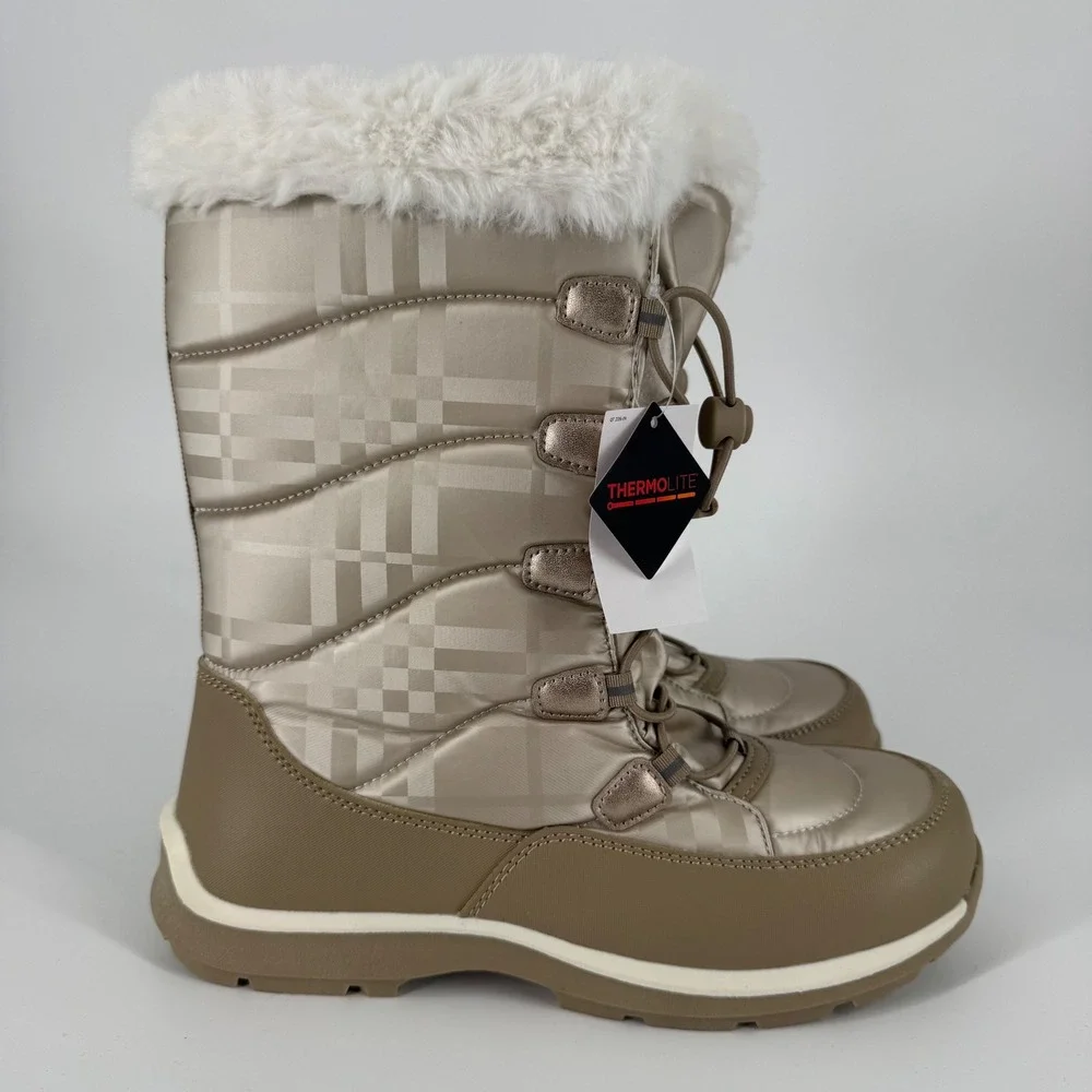 Lands' End Youth‎ 7 Winter Snow Boots Faux Fur Thermolite Women 8–8.5